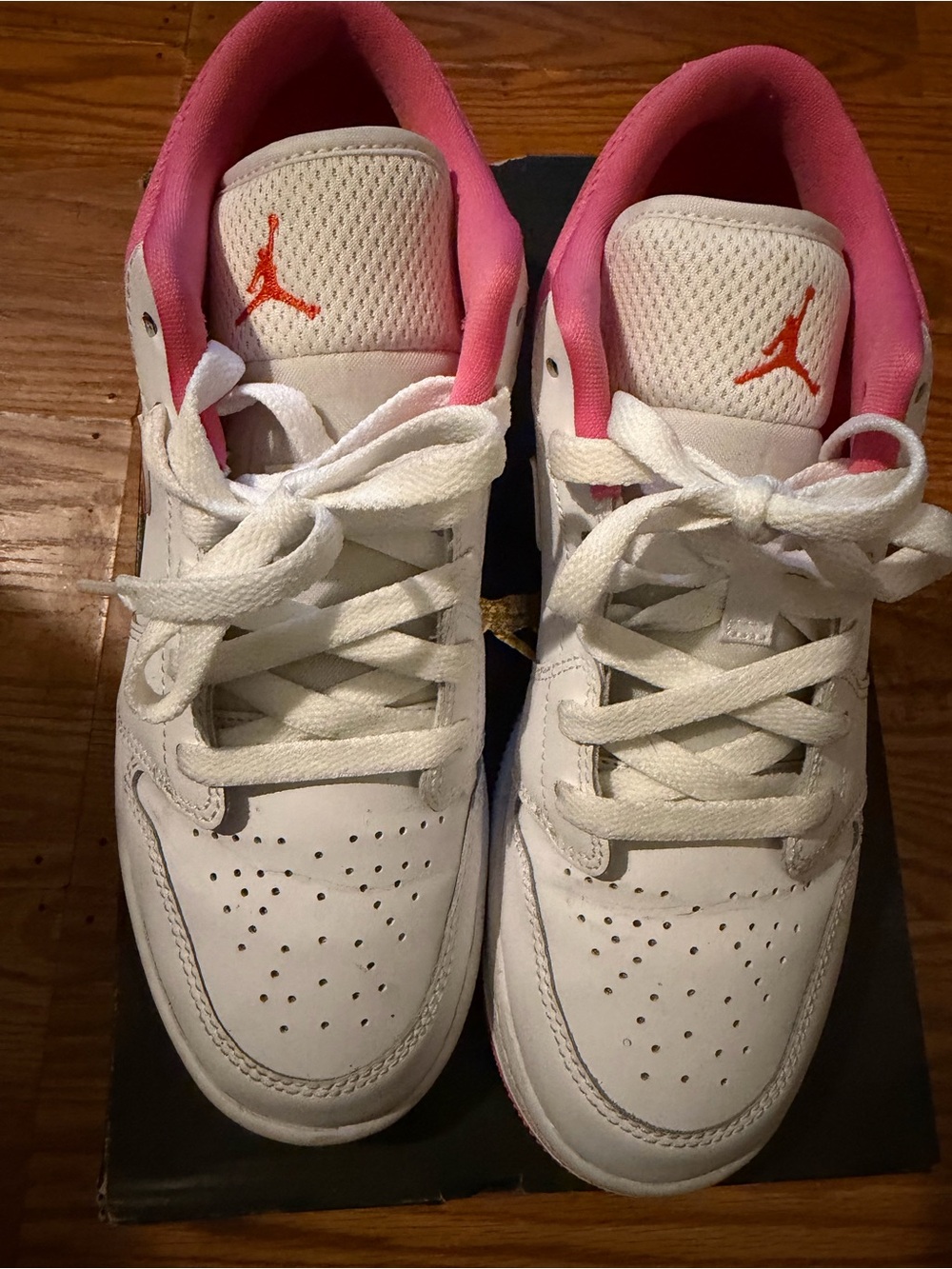 Jordan Kids White Sneakers with Pink Lining and Orange Jumpman